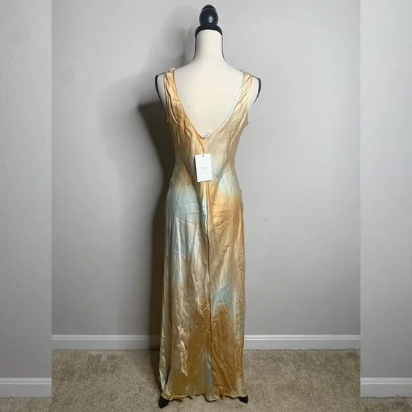 A.L.C Amana Blue Tan Satin Maxi Dress - Picture 9 of 15